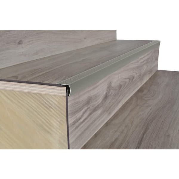 1-1/8 in. x 1-1/8 in. x 72 in. Brushed Pewter Aluminum Stair Nosing w/ Screw Nails