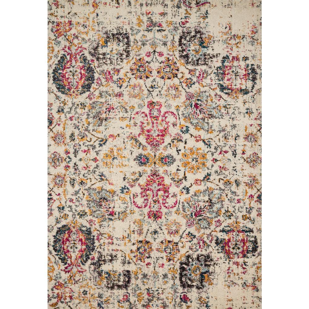 Nadia Ivory Multi Round Synthetic Stain-Resistant Rug