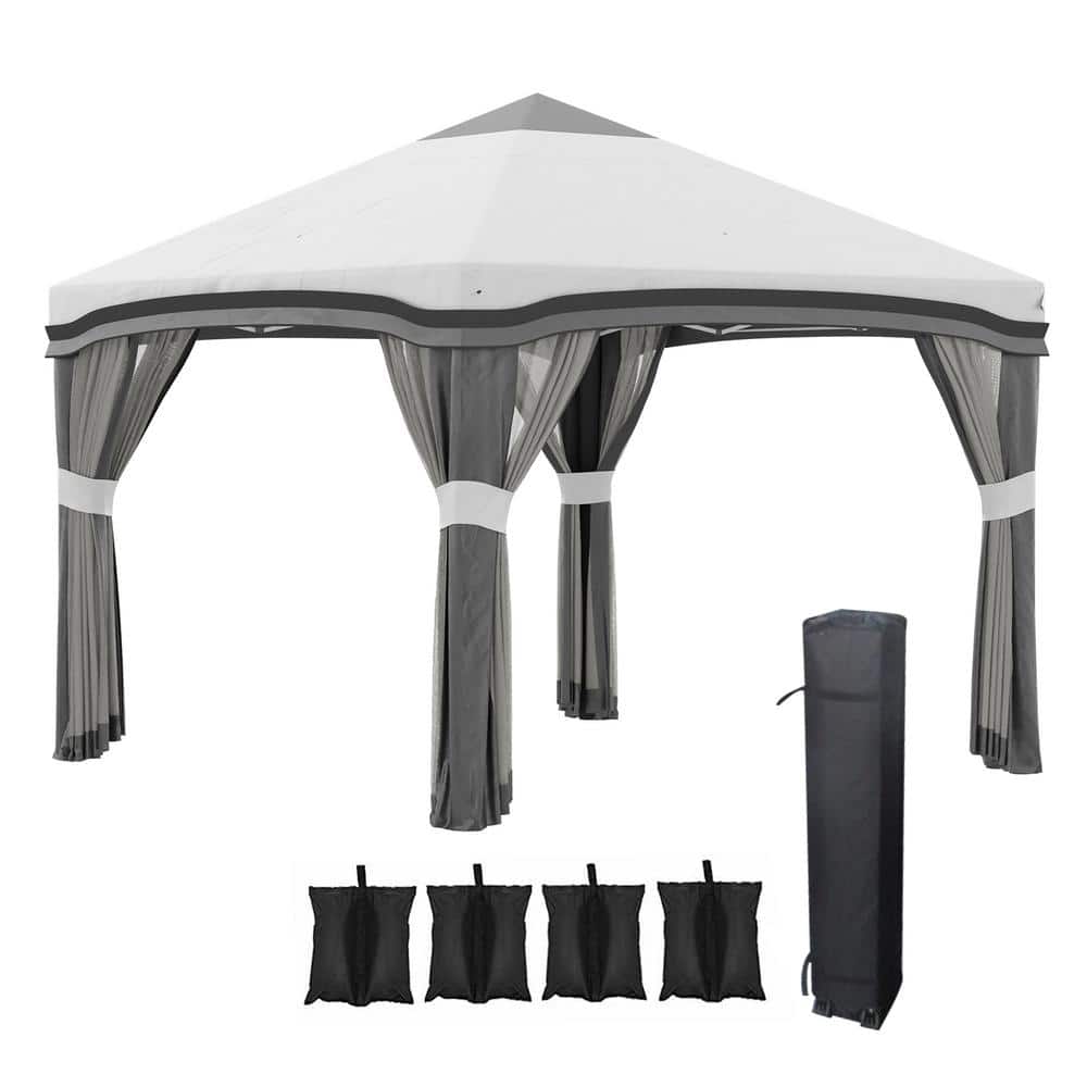 Gray 10 ft. x 10 ft. Instant Pop Up Canopy Tent, Patio Gazebo with Netting,