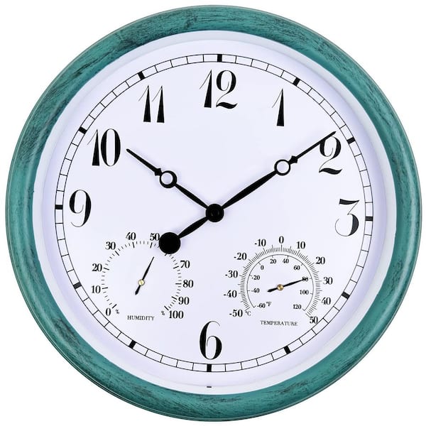 Indoor/Outdoor Atomic Analog Wall Clock with Temperature and