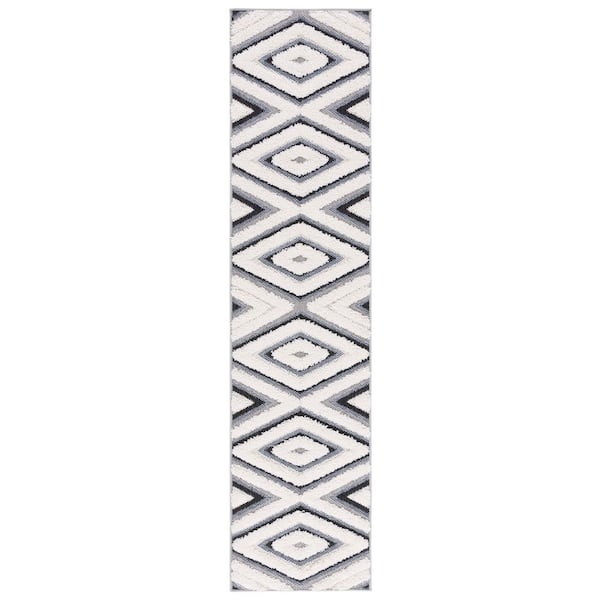 Cottage Ivory/Black 2 ft. x 8 ft. High-Low Diamond Geometric Indoor/Outdoor Runner Rug