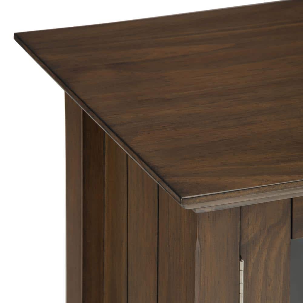Rustic Natural Brown Solid Wood Low Storage Cabinet with Glass Doors