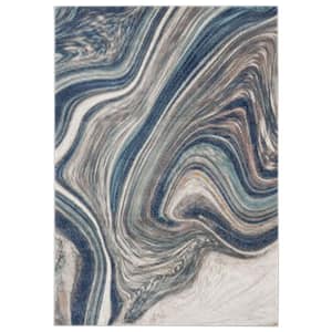 Porto Blue 5 ft. 3 ft. x 7 ft. 6 in. Abstract Polypropylene Area Rug