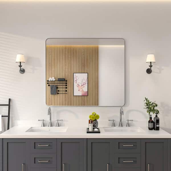 niveal 42 in. W x 36 in. H Rectangular Framed Wall Bathroom Vanity Mirror in Gun Grey