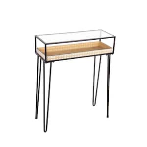 Gold Rectangle Metal and Glass Outdoor Side Table