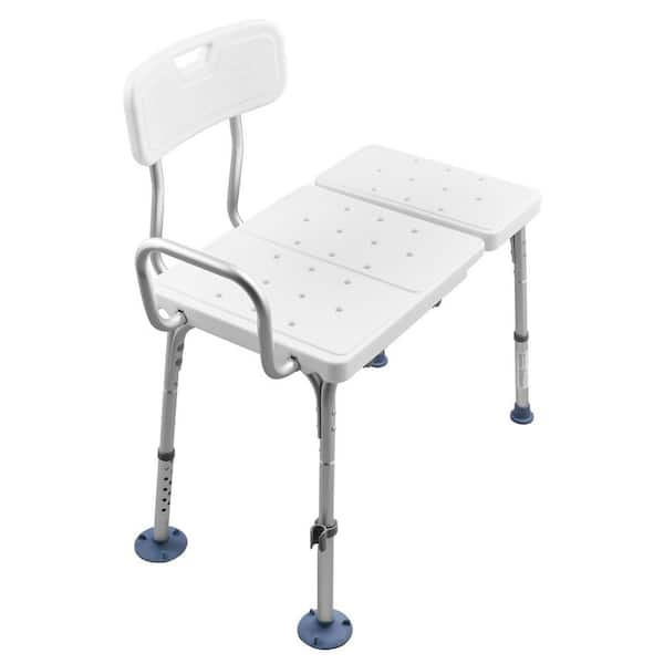 19.3 in. W Free-standing 400 lbs. Tub Transfer Bench Walk In Shower Seat with Backrest and Shower Curtain Slot in White