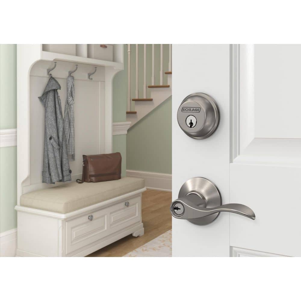Satin Nickel Single Cylinder Deadbolt and Lever Handle Set