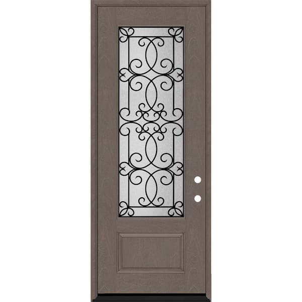 Steves & Sons Regency 36 in. x 96 in. 3/4Lite Georgian Decorative Glass LHIS Ashwood Mahogany Fiberglass Prehung Front Door