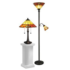Genoa Dark Antique Bronze Metal and Resin Table/Floor Lamp Combo Set with Hand Rolled Art Glass Shade