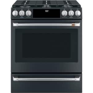 30 in. 5.7 cu. ft. Slide-In Dual Fuel Range with Self-Cleaning Convection Oven in Matte Black, Fingerprint Resistant