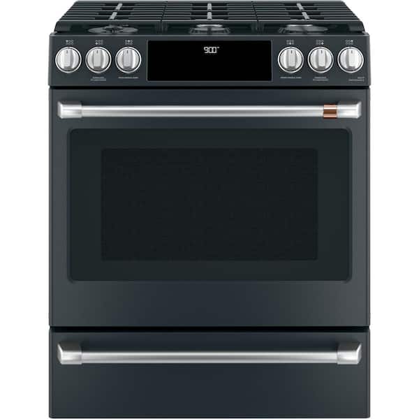Cafe 30 in. 5.7 cu. ft. Slide-In Dual Fuel Range with Self-Cleaning Convection Oven in Matte Black, Fingerprint Resistant
