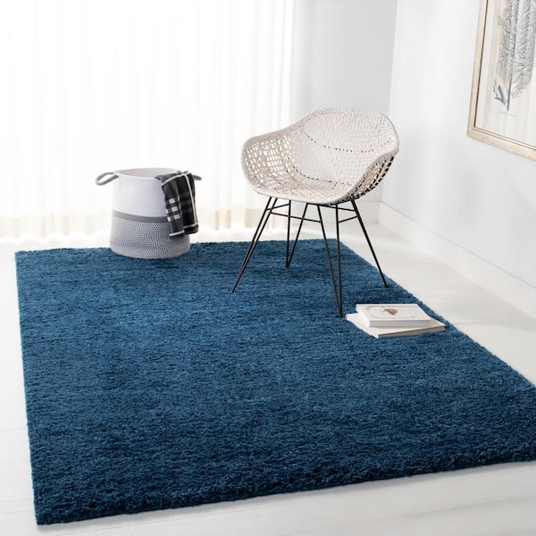 August Shag Navy 3 ft. x 3 ft. Square Solid Area Rug