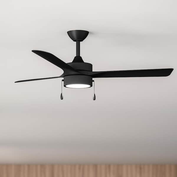 Axion I 52 in. 3-Blade Matte Black Standard Modern Downrod Mount LED Ceiling Fan with Matte Black Blades