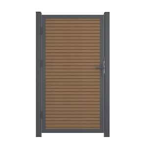 40.66 in. x 75.19 in. UltraEasy Peruvian Teak Composite Board-on-Board Fence Gate Kit with Gray Frame