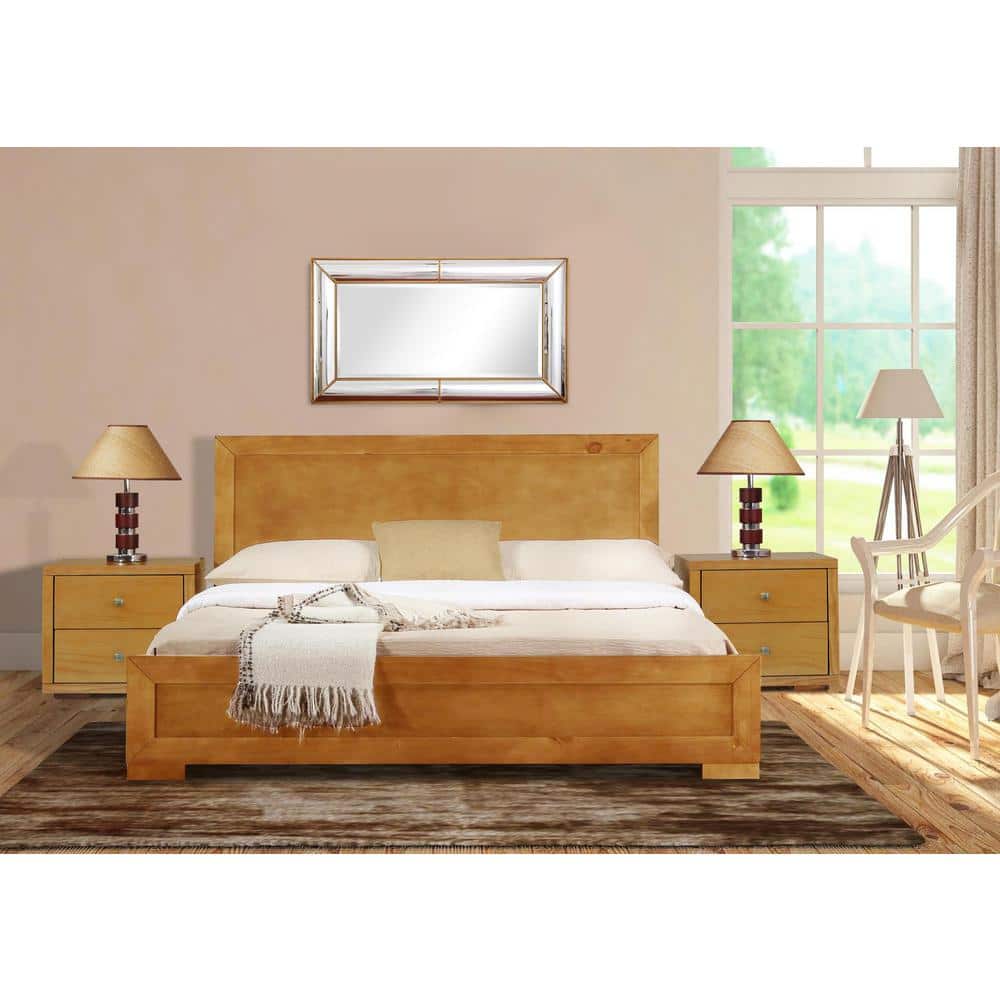 Elegant Oak Queen Bed with Headboard and Storage Drawers
