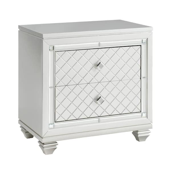 Benjara 28.5 in. Silver 2-Drawers Wooden Nightstand
