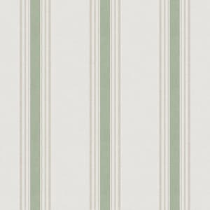 Spring Blossom Collection Striped Fabric Effect Green/Cream Matte Finish Non-pasted Non-woven Paper Wallpaper Roll