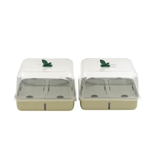 10 in. L x 10 in. W x 8.89 in. H Plastic Self-Watering Microgreens Grow Kit with Capillary Grow Mats in Sage Green