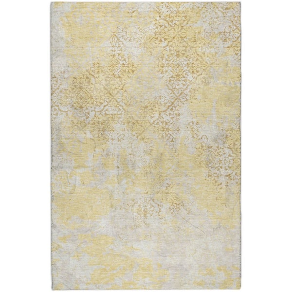 Dream Shag Premium Machine Washable Abstract ADS769 Gold 3 ft. x 5 ft. Area Rug