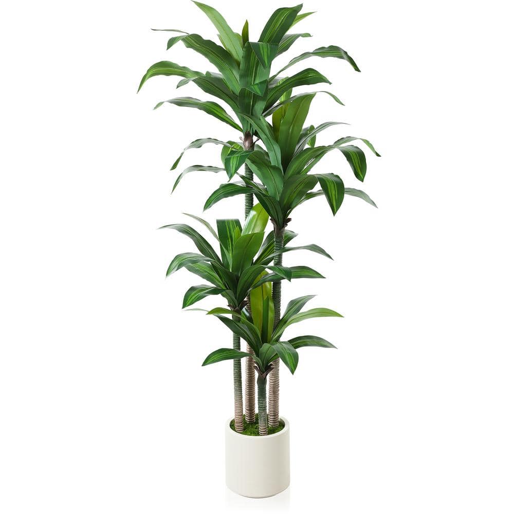 DR.Planzen 6 ft. Artificial Dracaena Tree with Large White Planter