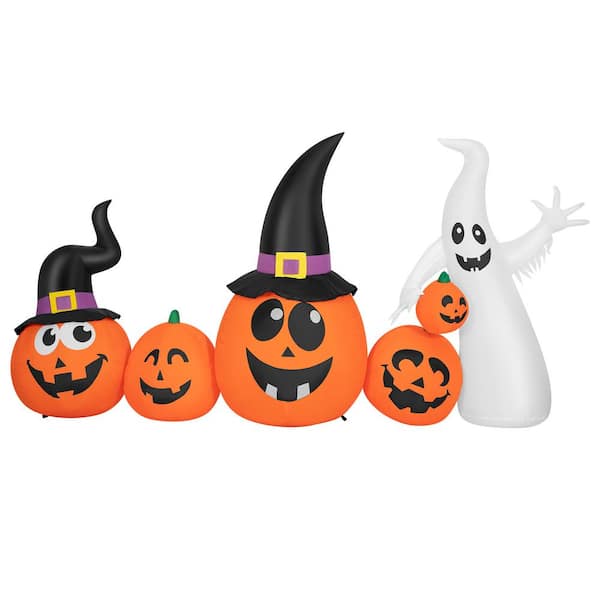 8 ft. Width Halloween Inflatable LED Lighted White Ghost with Pumpkin Lantern