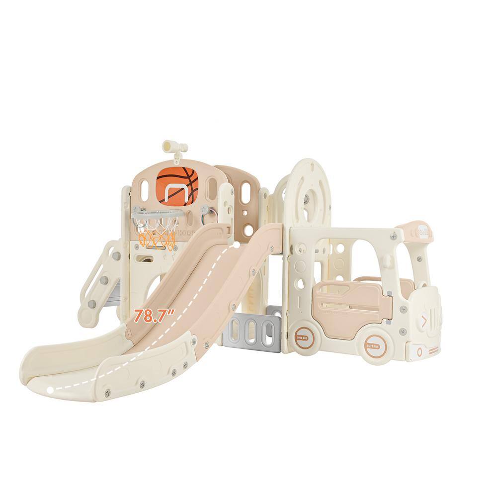 Pink 9 in. 1 Toddler Freestanding Slide Set with Slide, Arch Tunnel ...