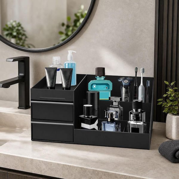 Wudkey Mens Vanity Organizer in Black, Mens Cologne Organizer, Perfume Organizer,Cologne Stand,Cologne Shelf, Easy to Clean