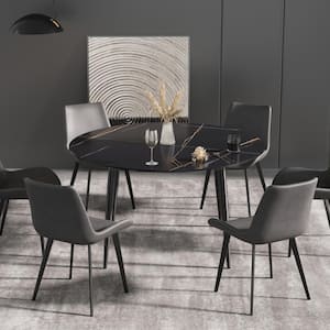 Black Sintered Stone Marble 53.1 in. Pedestal Dining Table (Seats 6)