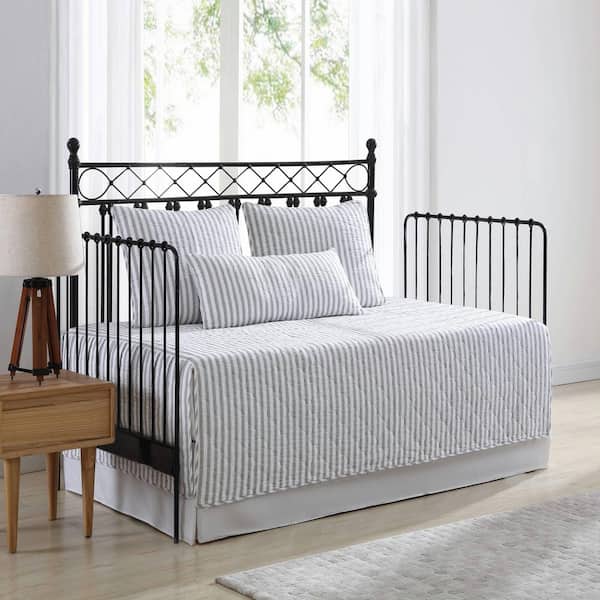 Stone Cottage Willow Way Ticking Stripe 4-Piece Gray Cotton Daybed Set