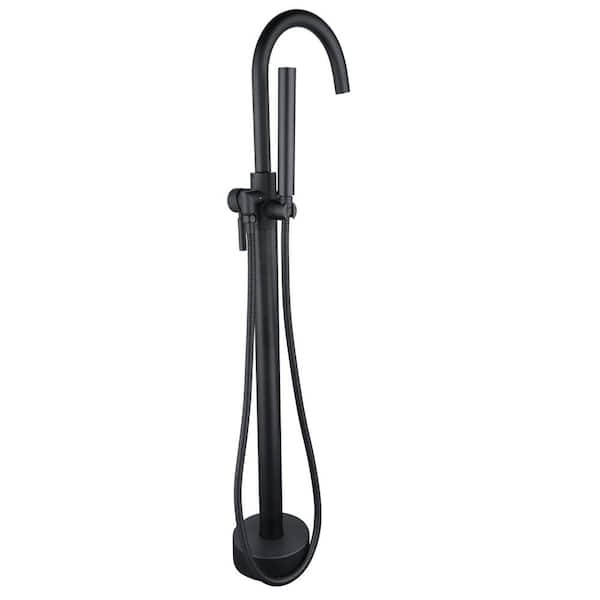 Pia Ricco 1-Handle Residentail Freestanding Floor Mount Tub Faucet Bathtub Filler with Hand Shower, Matte Black
