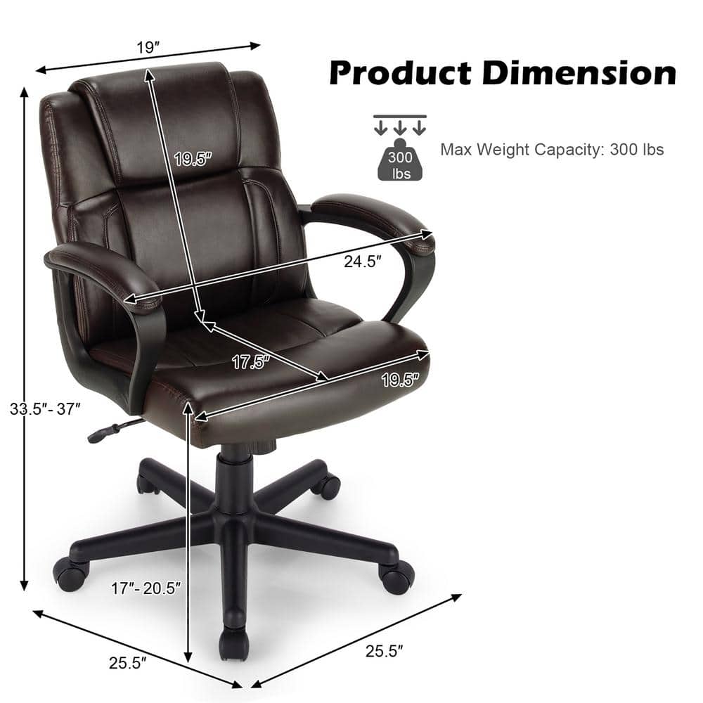 Brown Leather Swivel Executive Chair with Metal Base