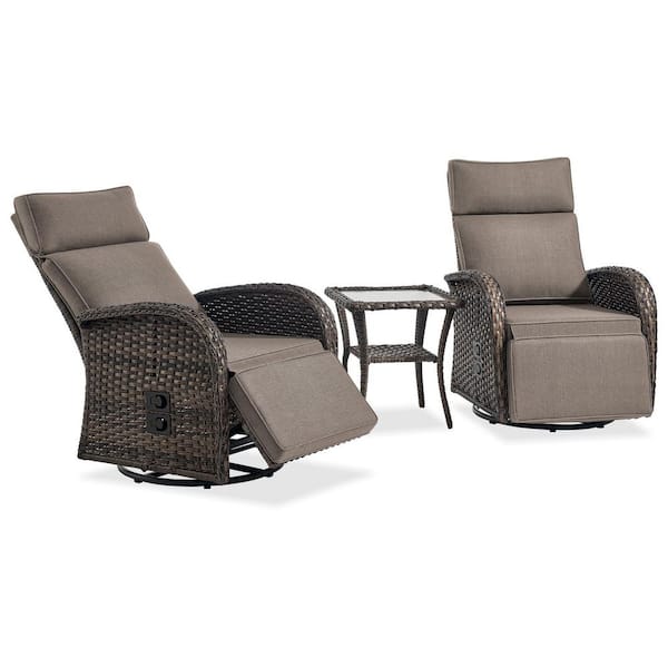 Comfort Collection 3-Piece Wicker Versatile Pneumatic Swivel Outdoor Rocking Chair with CushionGuard Blue Cushions