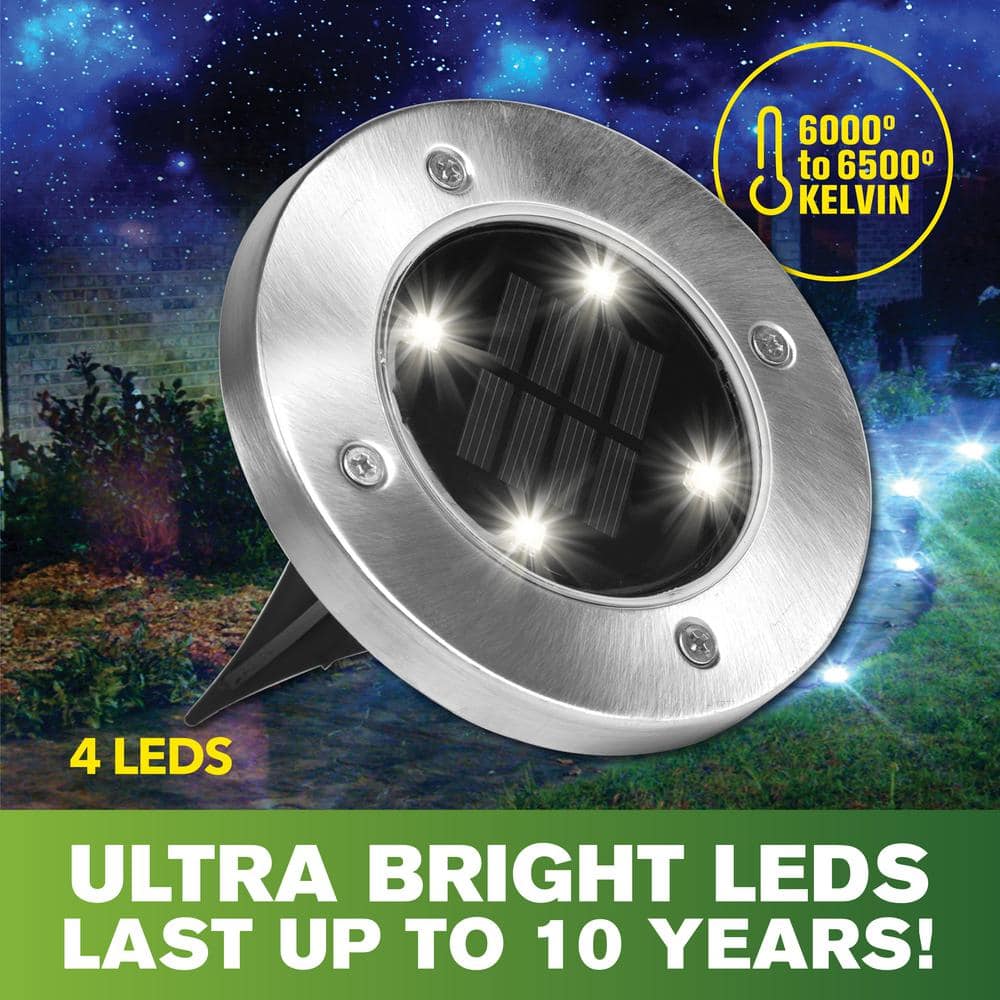 Stainless Steel Solar LED Pathway Disk Lights, Set of 8