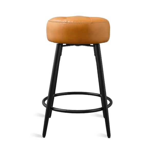 LUE BONA 24 in. 360°Swivel Whisky brown Faux leather metal Counter Height Kitchen Bar Stools (set of 4)