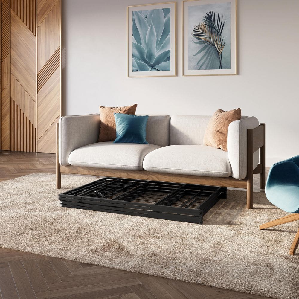 King Black Metal Platform Bed Frame with Storage