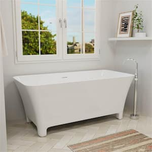 59 in. x 28 in. Acrylic Freestanding Claw Foot Double Slipper Soaking Bathtub with Center Drain in Bright White