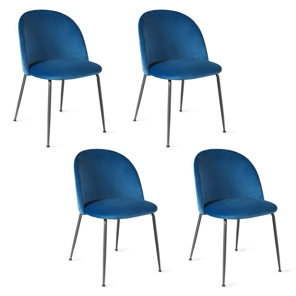 Gymax Blue Dining Chair Set of 4 Upholstered Velvet Chair Set with Metal Base for Living Room