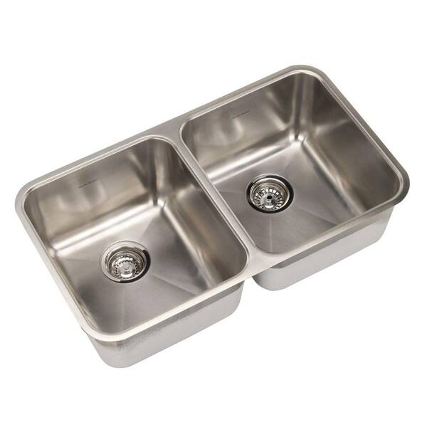American Standard Prevoir Undermount Brushed Stainless Steel 31 in. 0-Hole Double Bowl Kitchen Sink Kit
