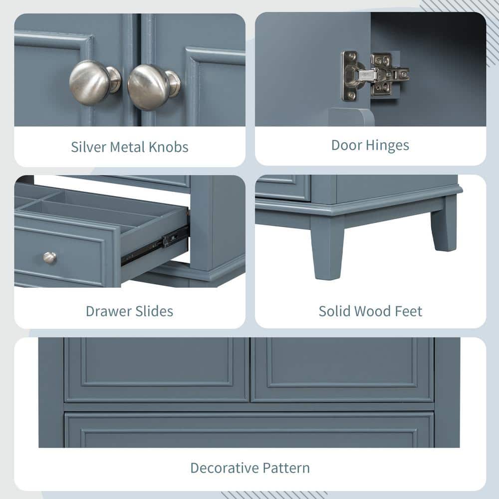 30" Blue Solid Wood Freestanding Bathroom Vanity Base