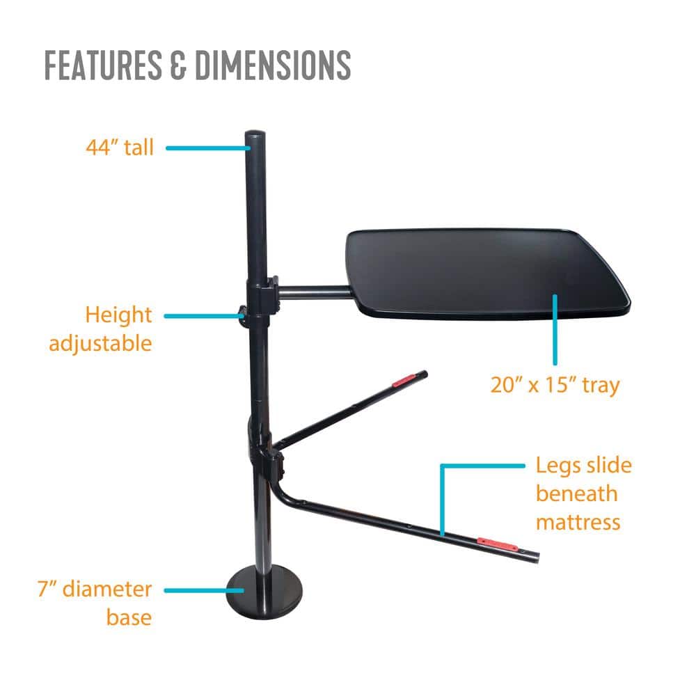 Adjustable Black Overbed Table with Swivel Tray