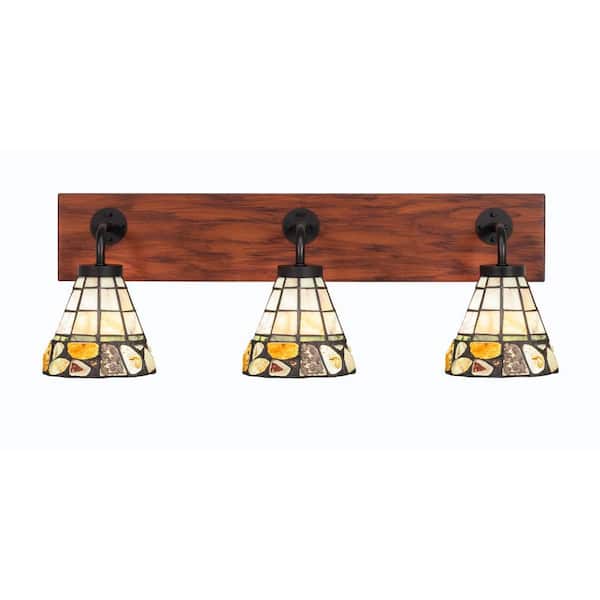 Unbranded Kirby 26 in. 3-Light Matte Black and Painted Wood-look Metal Vanity Light