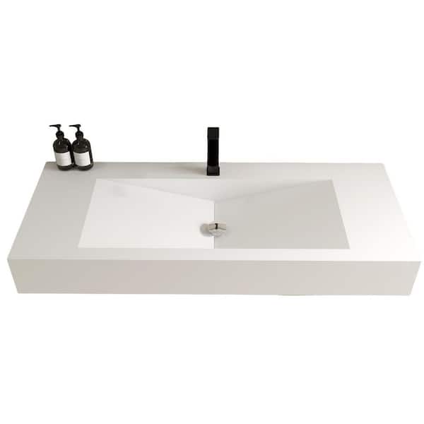 Rinno 48 in. x 20 x 6 in. Solid Surface Wall Mount Bathroom Vessel Sink with Faucet Holes in Matte White