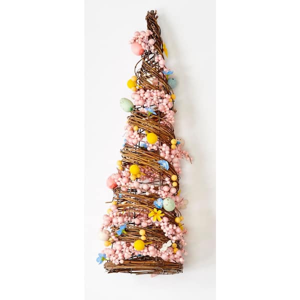 Unbranded 21 in. Easter Tabletop Twig Tree with Eggs, Berries and Flowers