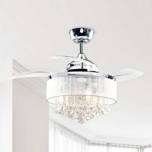 Broxburne 36 in. Indoor Chrome Downrod Mount Retractable Crystal Chandelier Ceiling Fan with Remote and Light Kit