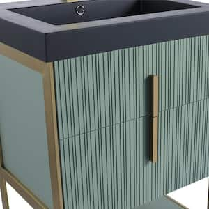 24 in. W x 18 in. D x 33.5 in. H Bath Vanity in Mint Green with Gel Coated Thick top in Black With Satin Brass Hardware