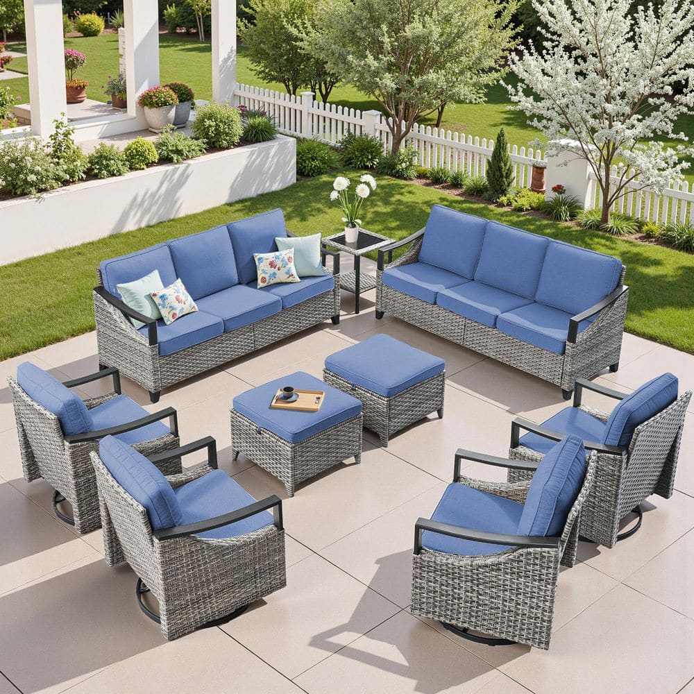 Hav Rattan 9p Gymojoy TiFuen Brown 9-Piece Wicker Patio Conversation Sets with Swivel ...