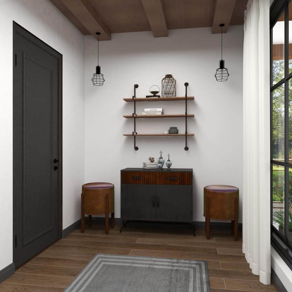 Elegant 38'' Brown Wood Floating Wall Shelf with Five Sections