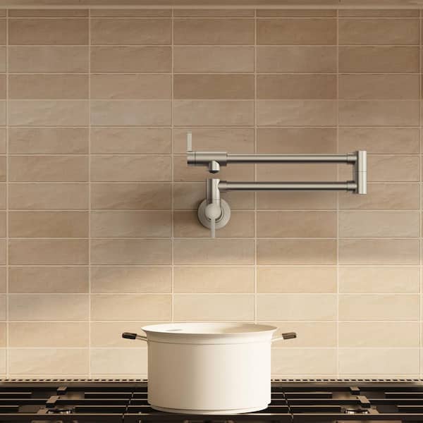 Wall Mounted Cold-Water Pot Filler with Handle in Brushed Nickel