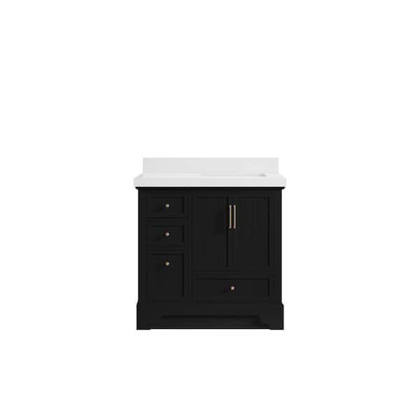 Willow Collections Alys 36 in. W x 22 in. D x 36 in. H Right Offset Sink Bath Vanity in Black with 2 in. White Qt. Top