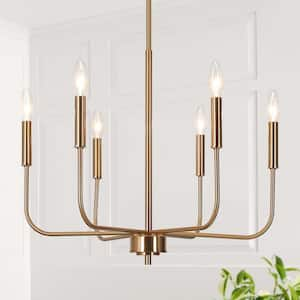 Modern Gold Candlestick Island Chandelier Transitional 6-Light Plated Brass Pendant Light for Kitchen Dining Room